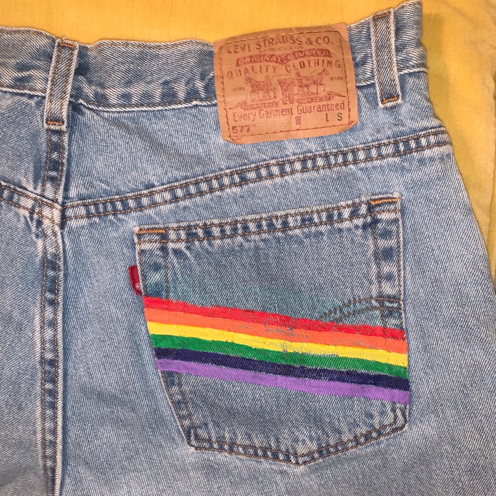 Hand painted Pink Floyd High rise Levi shorts